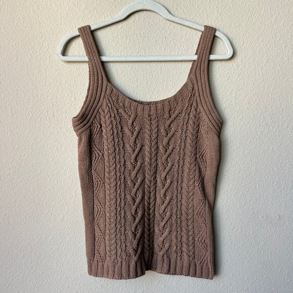 Kate Hill Tops - Kate Hill Casual Brown Cable Knit Linen Blend Tank Top Size M